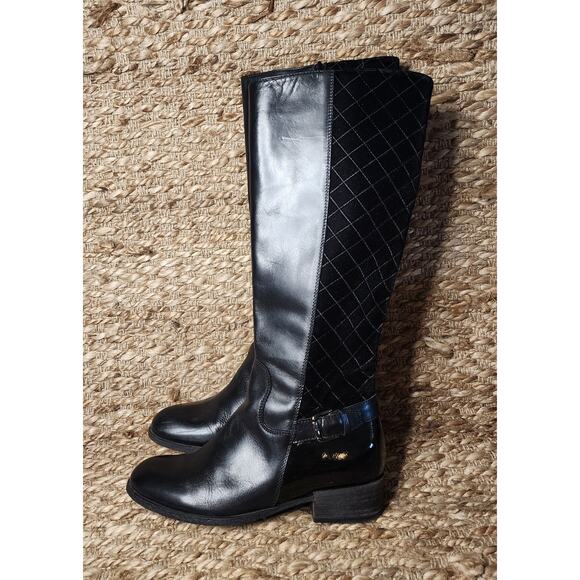 Sesto Meucci Womens 8 M Black Leather Suede Zip Knee High Fashion Riding Boots - Picture 1 of 13